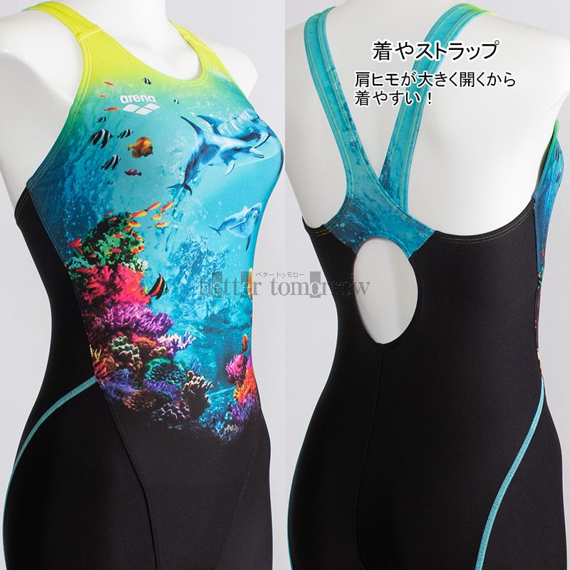 アリーナ フィットネス水着 レディース Mサイズ AS5SWF11L ブラック×グリーン BKGR アクアエクサ オールインワン水着 イルカ /期間限定!!11月30日まで30%OFF | アリーナ | 03