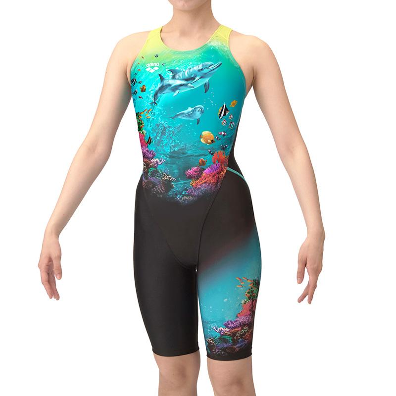 アリーナ フィットネス水着 レディース Mサイズ AS5SWF11L ブラック×グリーン BKGR アクアエクサ オールインワン水着 イルカ /期間限定!!11月30日まで30%OFF | アリーナ | 04