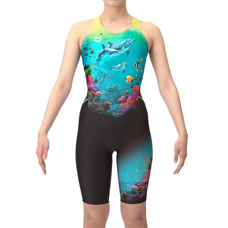 アリーナ フィットネス水着 レディース Mサイズ AS5SWF11L ブラック×グリーン BKGR アクアエクサ オールインワン水着 イルカ /期間限定!!11月30日まで30%OFF | アリーナ | 06