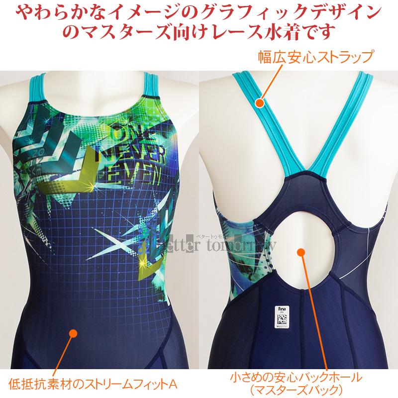 XLサイズ（Oサイズ） MIZUNO ミズノ 競泳水着 レディース FINA承認  N2MG274583 ネイビー×ミント ストリームエース マスターズバック /35%OFF｜bettertomorrow｜03