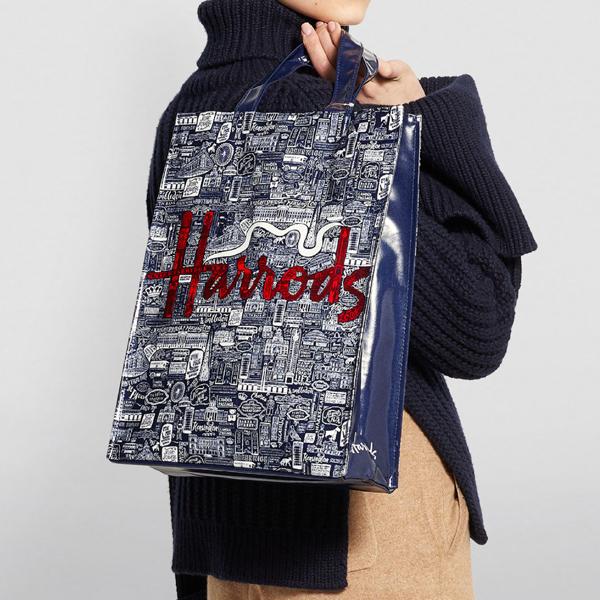Harrods（ハロッズ） 正規品 PVC 紺色 赤Harrods トートバック Mサイズ