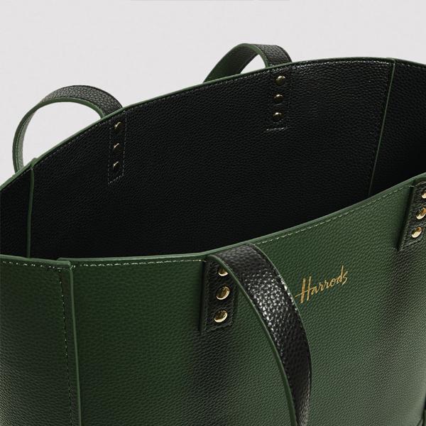 母の日 Harrods ハロッズ リバーシブル ポーチ付き ブラック　グリーン ショルダー トートバッグ ☆Fern Tote Bag 本州送料無料｜bettykids｜05