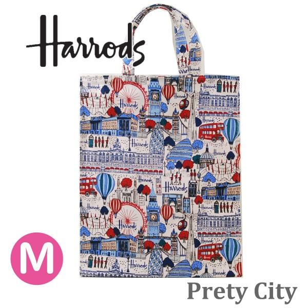 HARRODS ハロッズ 正規品 裏地付 トートバッグ バック Mサイズ ショッピングバッグ Pretty city コットン PVC｜bettykids