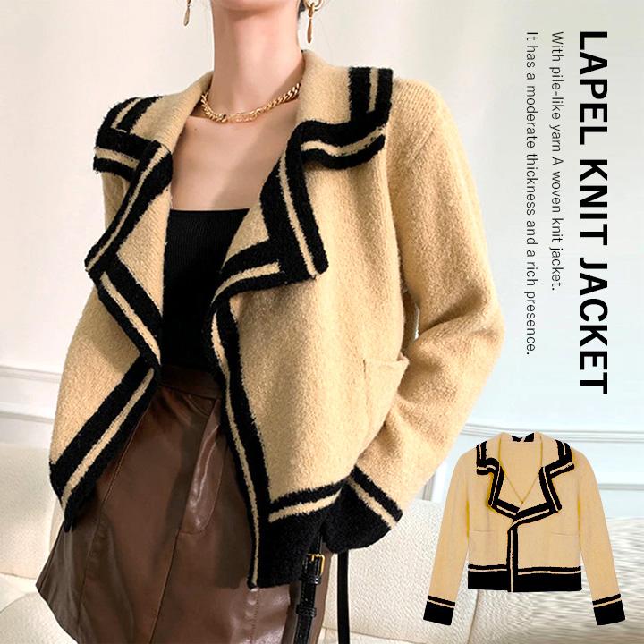 ジャケット ニット アウター レディース 韓国 カジュアル 秋 冬 おしゃれ きれいめ ラペル ベージュ ショート丈 ライン 韓国ファッション K Tops 099 コスメ ビューティー 美way 通販 Yahoo ショッピング