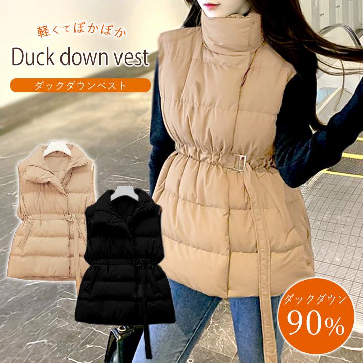 カウンター販売 ダウンベスト レディース アウトドア 軽量 羽毛 韓国ファッション ベルト ベージュ 前開き 秋冬 おしゃれ あったか ハイネック 防寒 きれいめ ブラック 黒 お買い得価格 App Digitallimegreen Co Za