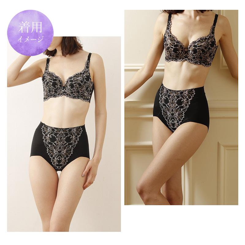 ブラック ブラトップとハイウエストショーツセット【補正下着】 Zoe ショーツガードル ぽっこりお腹 ハイウエスト くい込まない