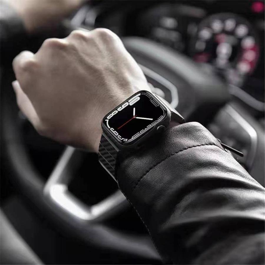 Apple Watch バンド カーボン 10 SE 42mm 38 41 40 黒 ブラック ベルト 