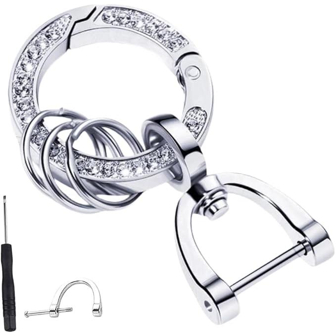 キーホルダー リング キラキラ カラビナ ゴールド ラインストーン