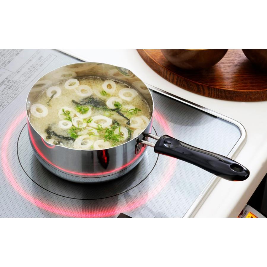 下村企販 片手鍋 IH対応 蓋つき ステンレス 雪平鍋 16cm 目盛付き IH