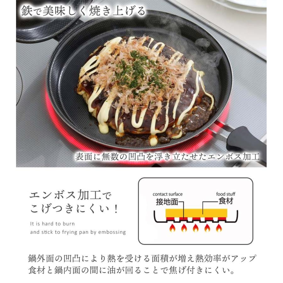 下村企販 フライパン 両面焼き 鉄製 IH ガス 対応 丸型 円形 23cm