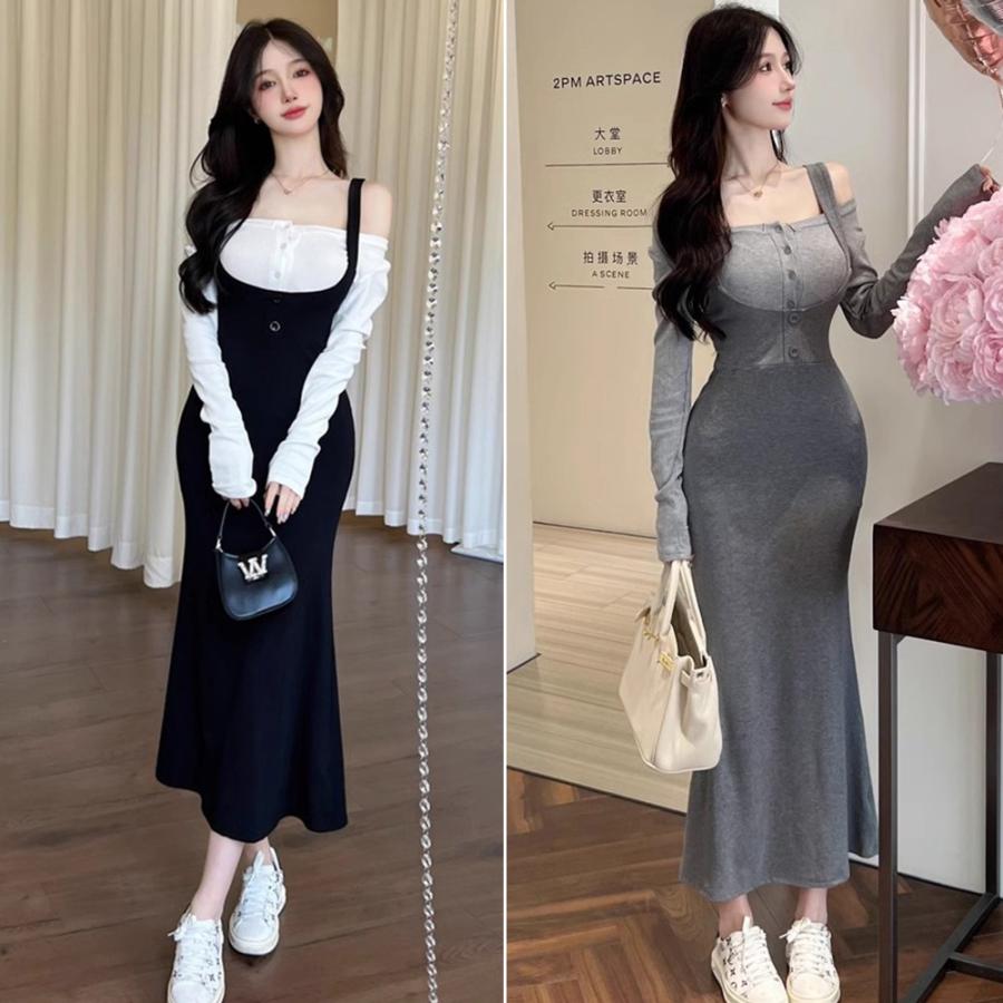 ロングワンピース レディース オフショル 韓国 サロペットスカート