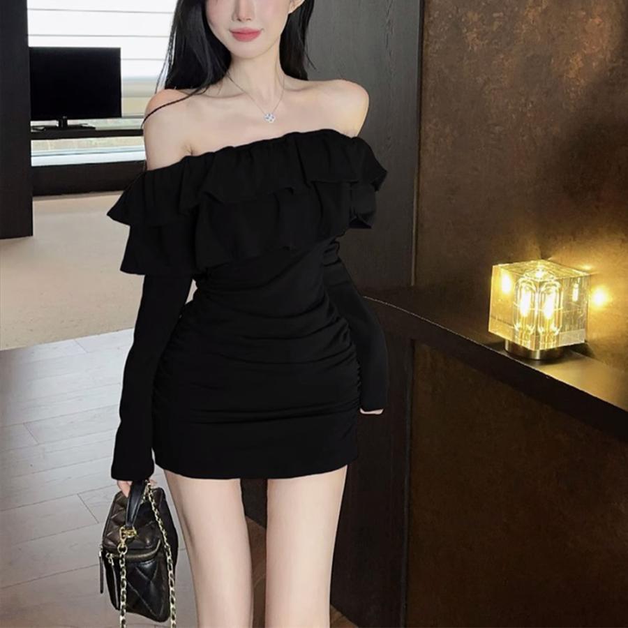 キャバドレス 即日発送 ミニドレス オフショル タイト 長袖 肩