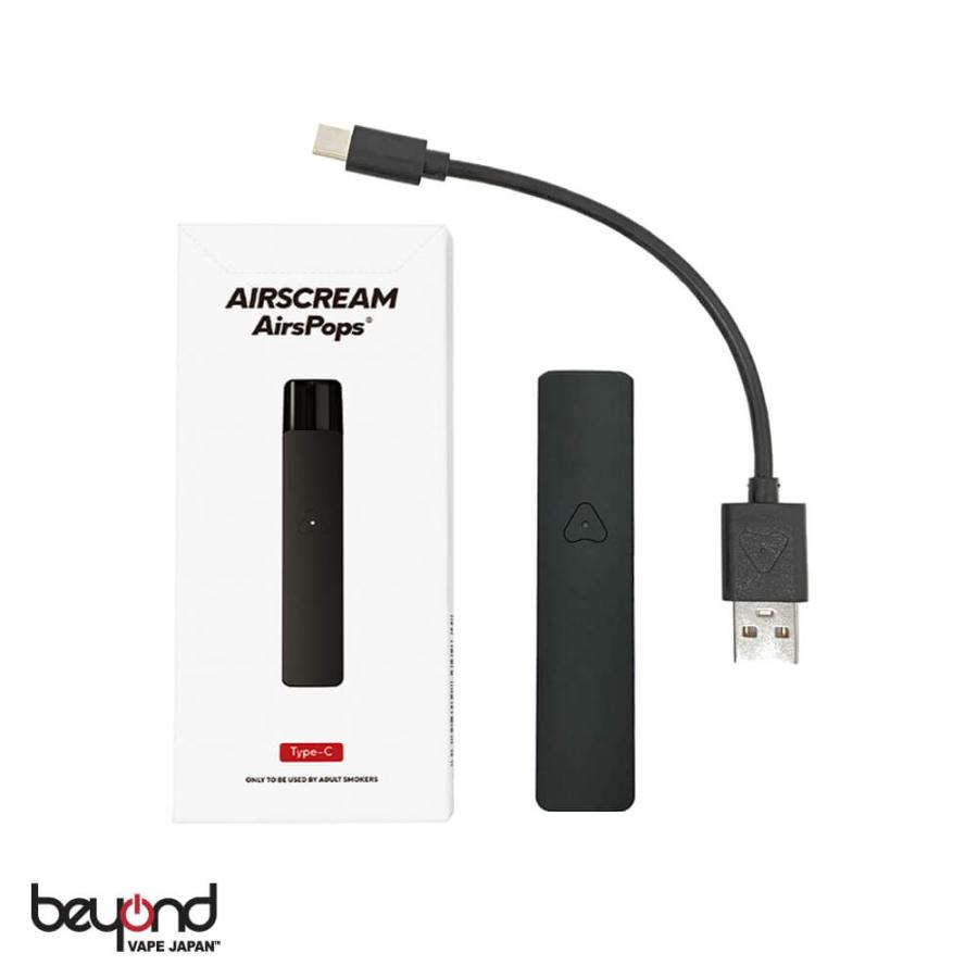 【AIRSCREAM】AirsPops Type-C 本体+充電ケーブル付き Black 黒 電子タバコ デバイス ベイプ ポッド型 シンプル コンパクト 持ち運びに便利 カートリッジ型 | 