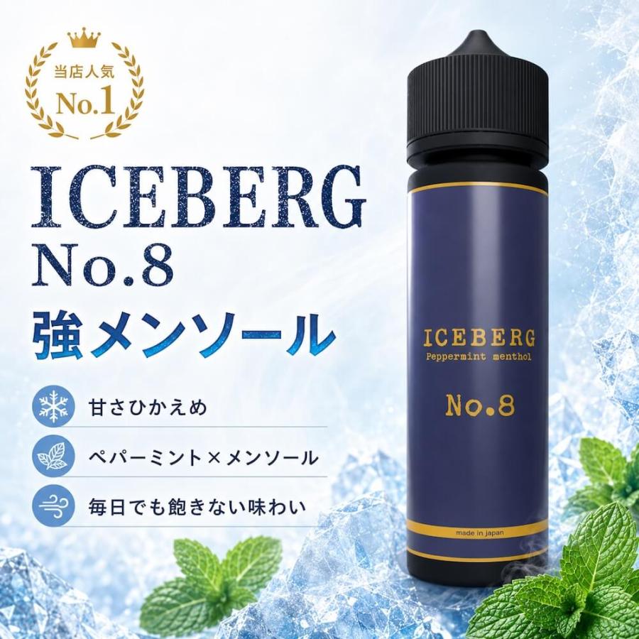 電子タバコ リキッド ICEBERG No.8 60ml アイスバーグ リキッド 強メンソール ペパーミント 清涼剤 国産 ベイプ スタッフ一押し ポッドがおすすめ POD | ICEBERG