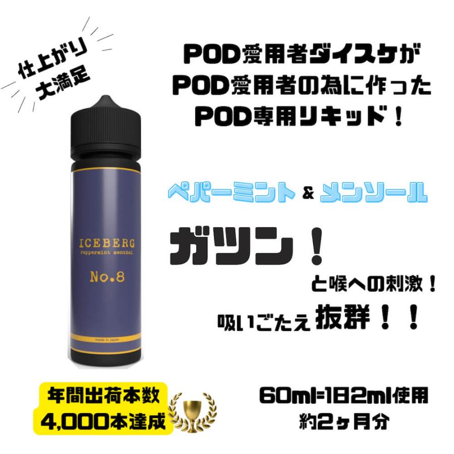 電子タバコ リキッド ICEBERG No.8 60ml アイスバーグ リキッド 強メンソール ペパーミント 清涼剤 国産 ベイプ スタッフ一押し ポッドがおすすめ POD | ICEBERG | 03