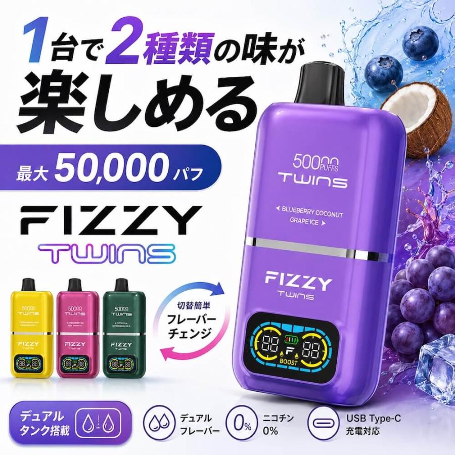Fizzy Twins 50000パフ 電子タバコ 使い捨て シーシャ VAPE リキッド