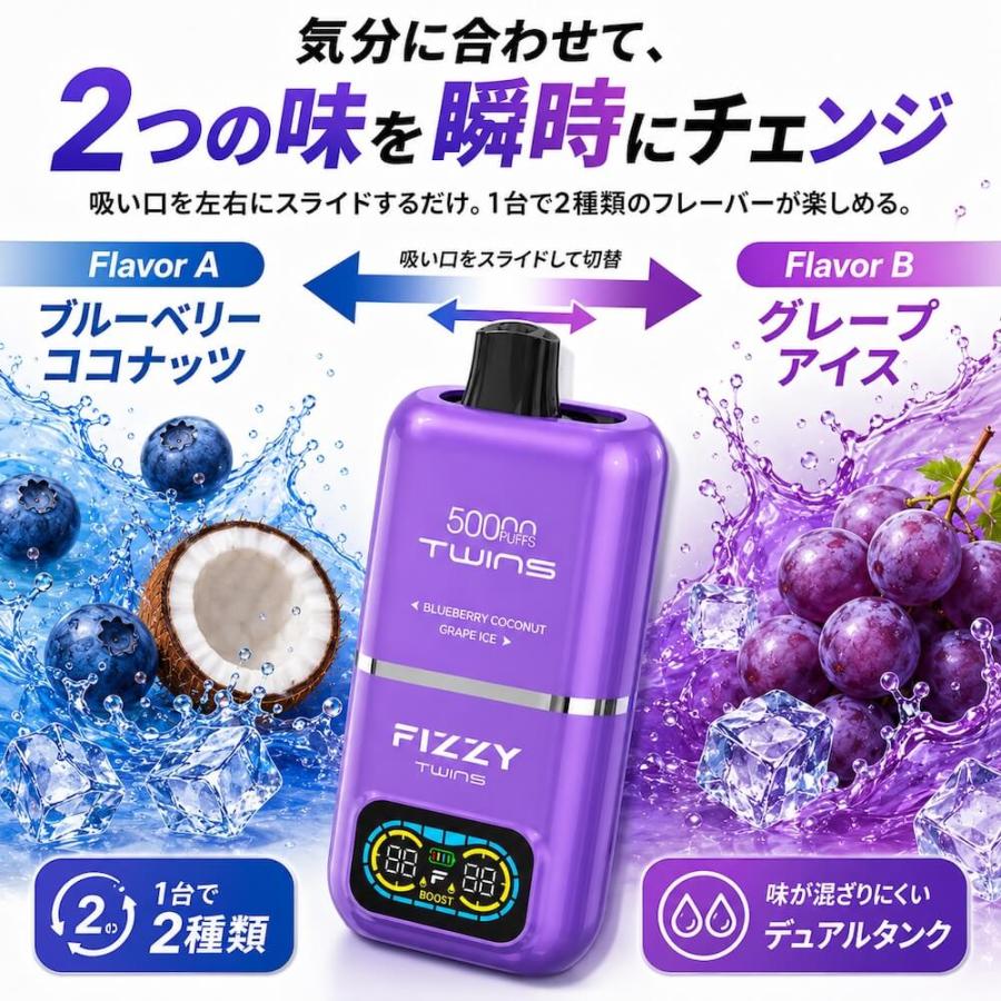 Fizzy Twins 50000パフ 電子タバコ 使い捨て シーシャ VAPE リキッド