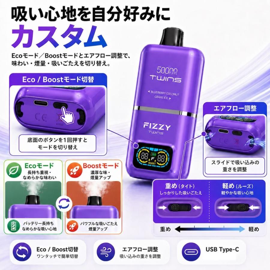 Fizzy Twins 50000パフ 電子タバコ 使い捨て シーシャ VAPE リキッド ニコパフ |  | 05