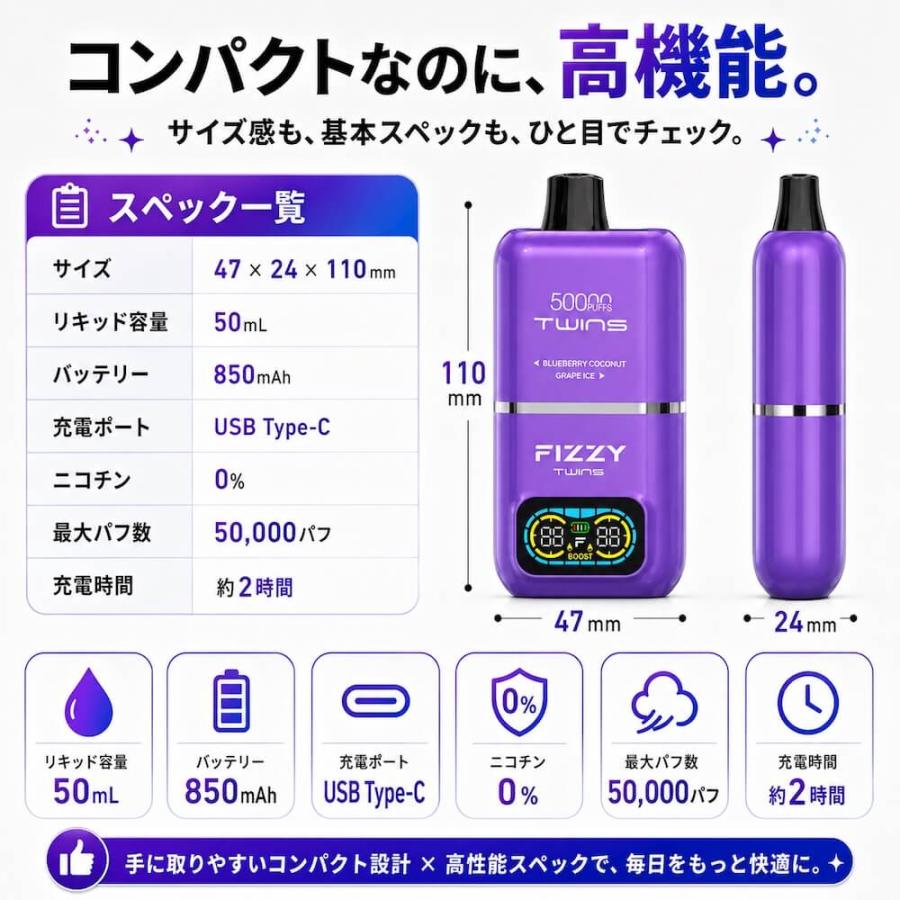 Fizzy Twins 50000パフ 電子タバコ 使い捨て シーシャ VAPE リキッド ニコパフ |  | 08