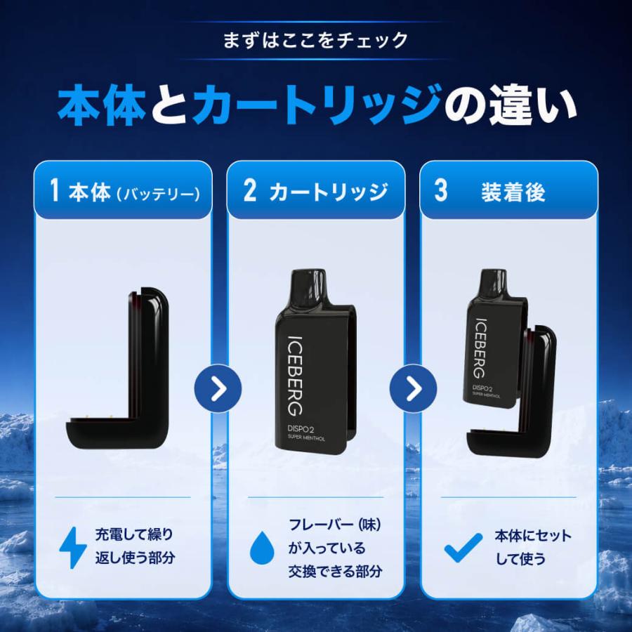 電子タバコ 全額返金保証付き ICEBERG Dispo2 国産 日本製 リキッド 本体 VAPE ベイプ シーシャ ニコパフ 爆買 | ICEBERG | 09
