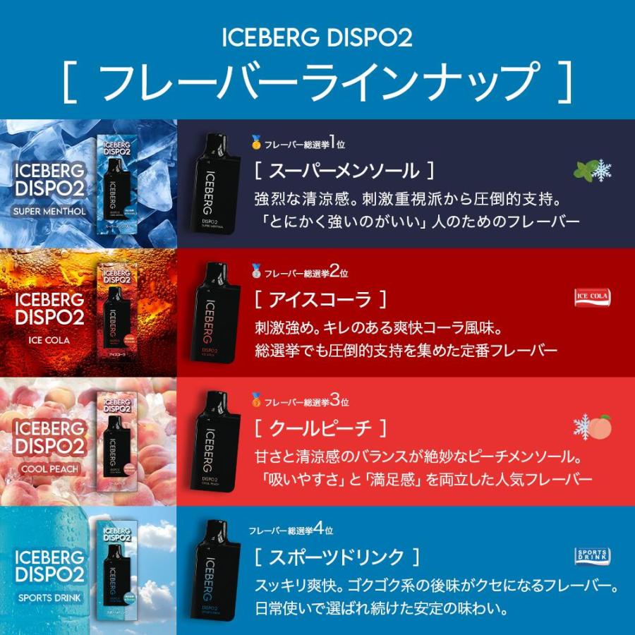 電子タバコ 使い捨て ICEBERG Dispo2 アイスバーグディスポ2 シーシャ VAPE ベイプ 水蒸気 本体 最新型 |  | 07