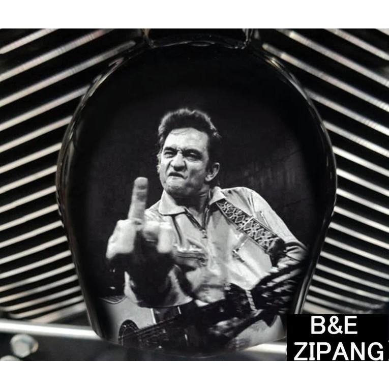 カウベルホーンカバー カスタム Johnny Cash Middle finger ハーレーダビッドソン ビッグツイン ツインカム ミルウォーキーエイト スポーツスター