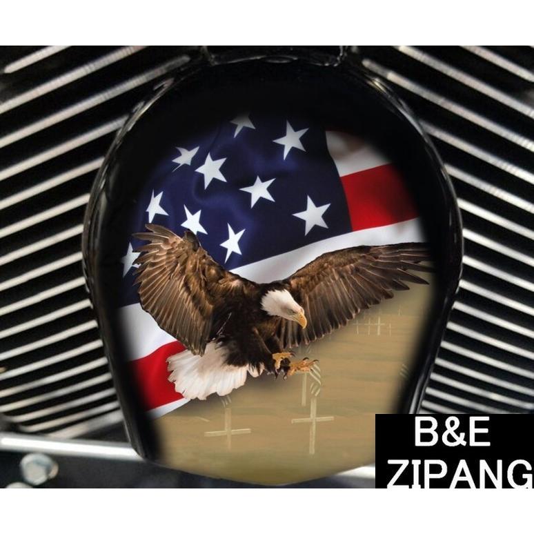 カウベルホーンカバー カスタム Military Eagle Flag Crosses ハーレー 