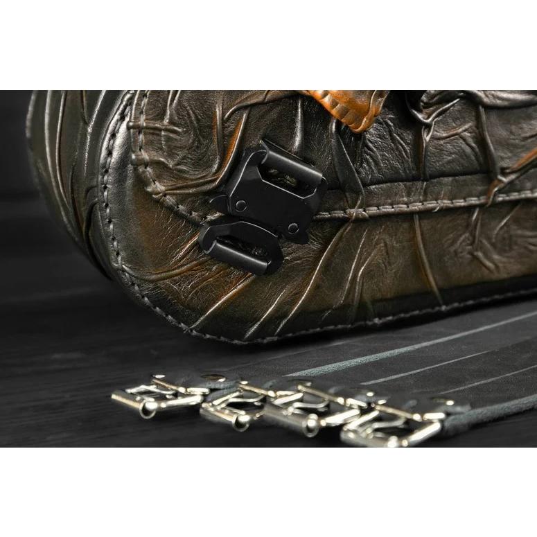 ブラウン レザー サドルバッグ 右側 スカル ハーレーダビッドソン