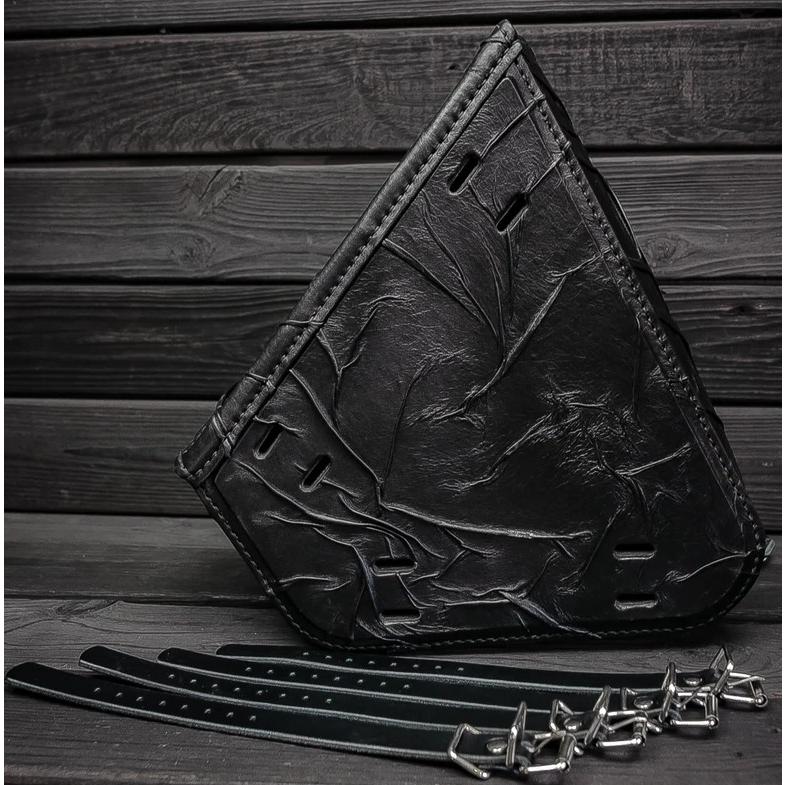 ブラック レザー サドルバッグ 左側 スカル ハーレーダビッドソン