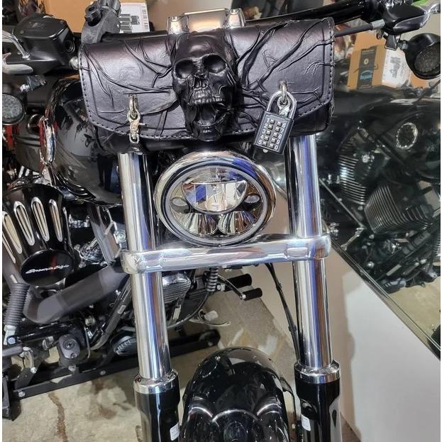 ブラック レザー フォークバッグ スカル ハーレーダビッドソン ソフテイル Softail ハンドメイド Harley Davidson_9