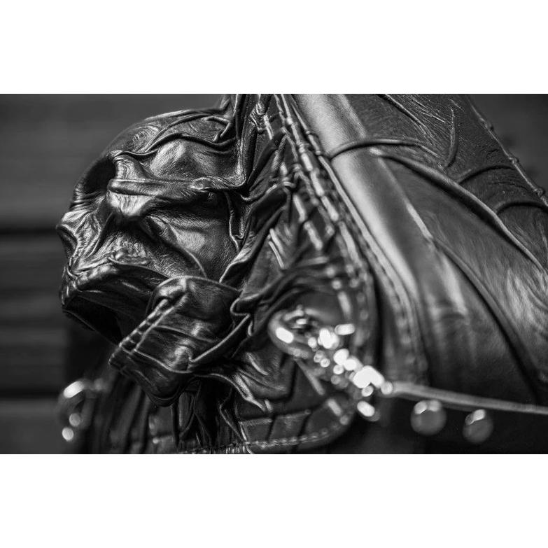 ブラック レザー サドルバッグ 左側 スカル ハーレー
