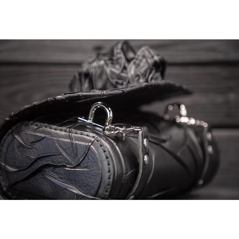 ブラウン レザー サドルバッグ 左側 スカル ハーレーダビッドソン