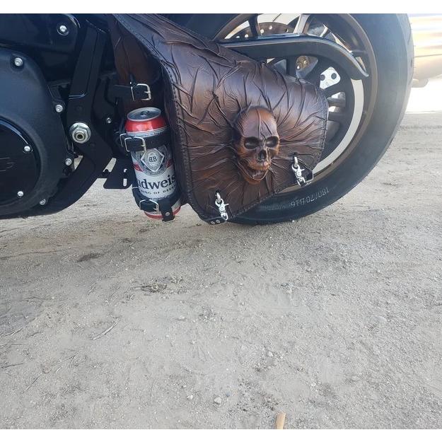 ブラウン レザー サドルバッグ 左側 スカル ハーレーダビッドソン