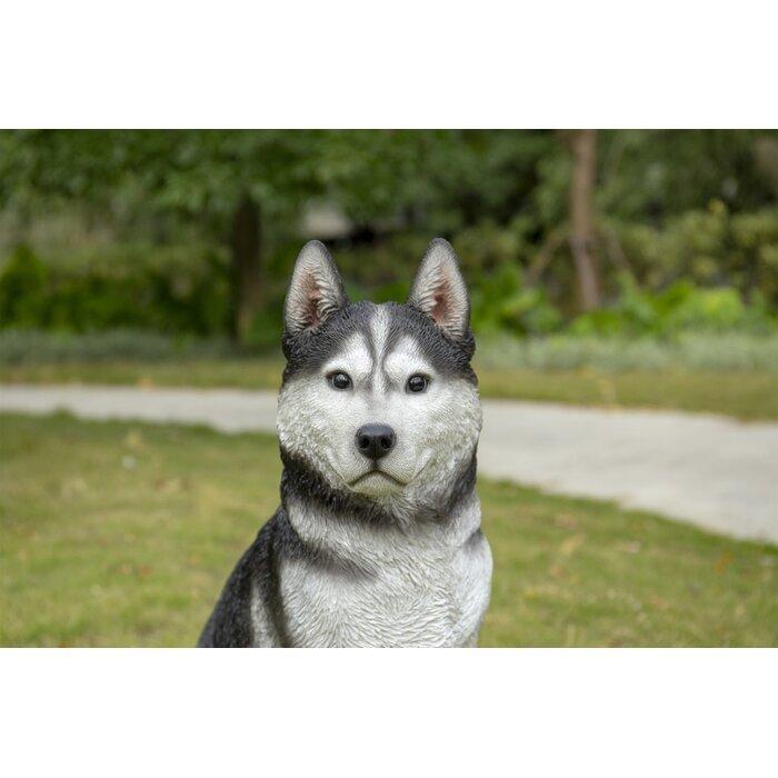 ポリレジン製 ガーデン彫像 動物 座っているシベリアンハスキー 成犬の