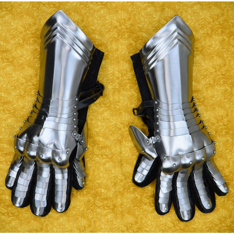 中世 18ゲージスチール製 ガントレット 15世紀モデル 左右ペア 兜 西洋 鎧 甲冑 ヨーロッパ アーマー 籠手