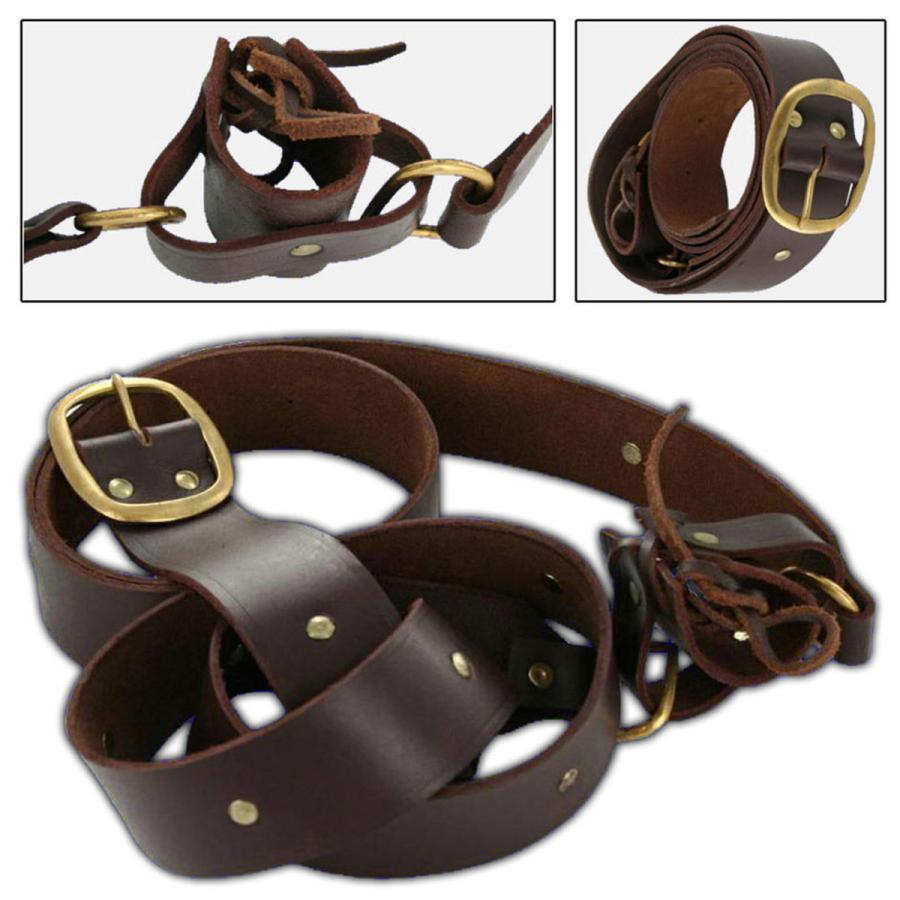 中世 レザー製 テンプルナイト ダブルベルト フロッグ 鞘 剣 刀 ベルト