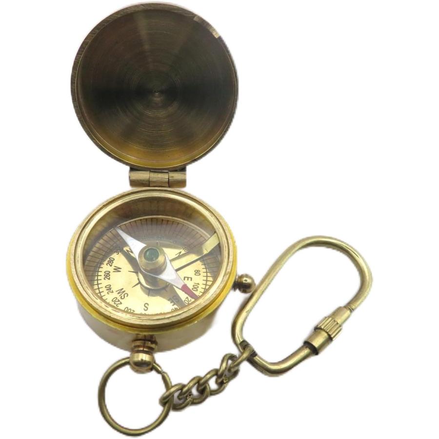 真鍮製アンティークキーホルダー コンパス 方位磁針 キーリング キー