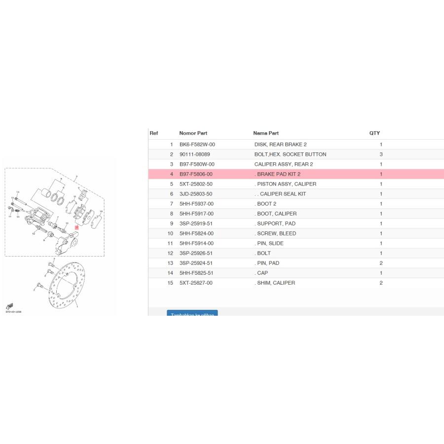 ヤマハ純正部品 リア ブレーキパッド XSR155 YZF155 R15  MNT155 MT-15 B97-F5806-00 | YAMAHA | 01