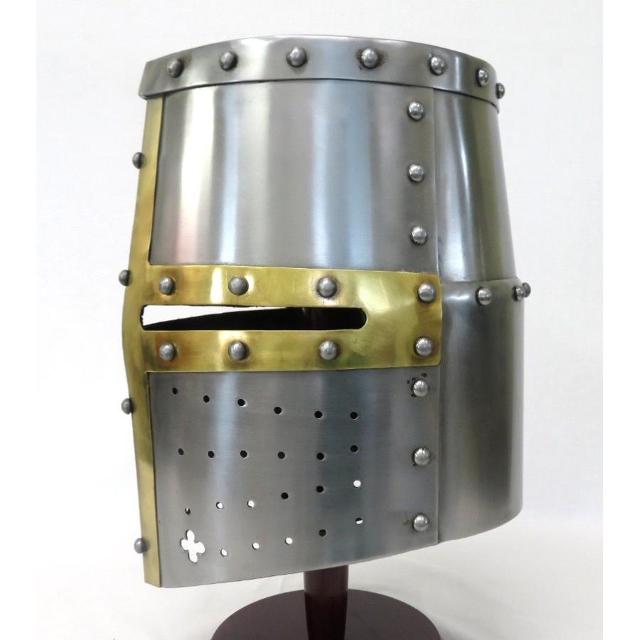 中世 スチール製 レザーライナー内蔵グレートヘルム 着用可 兜 西洋 鎧