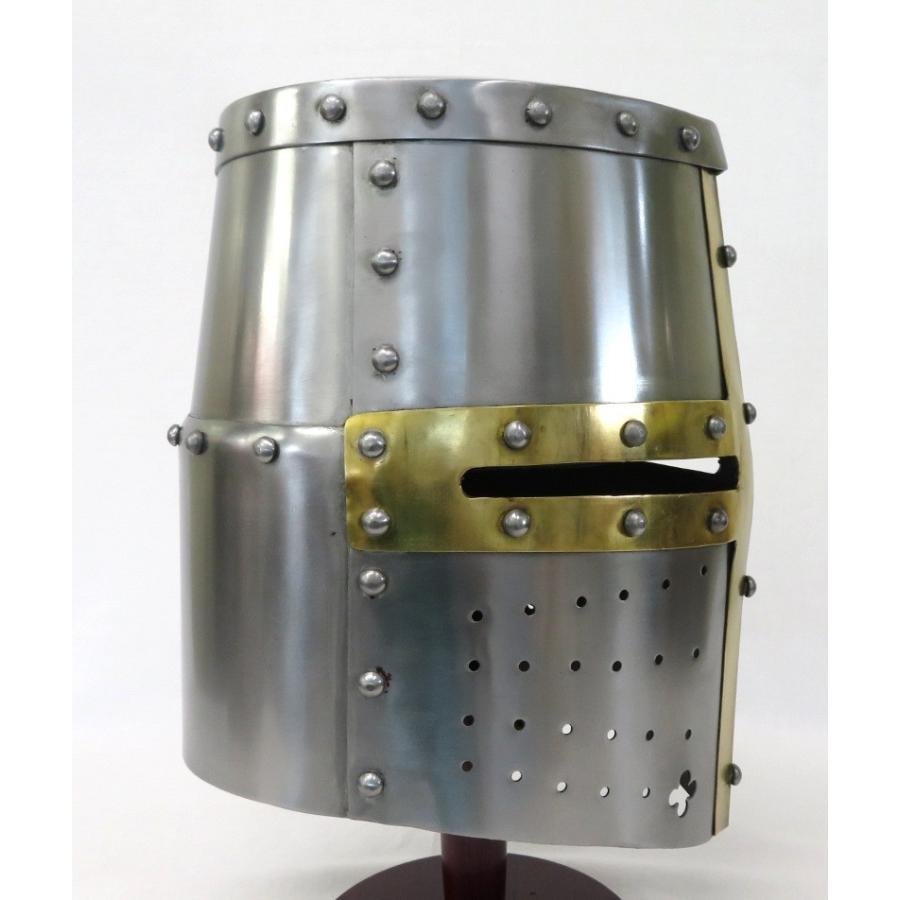 中世 スチール製 レザーライナー内蔵グレートヘルム 着用可 兜 西洋 鎧
