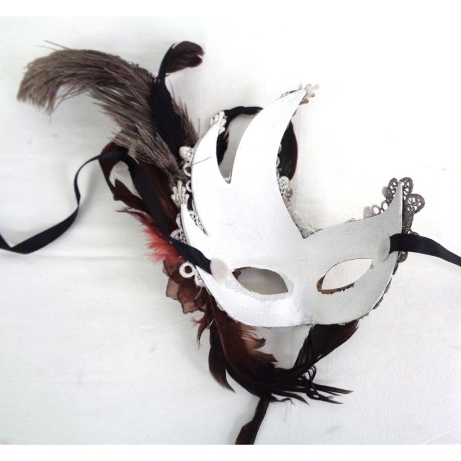 フェザー シルバーレース マスカレードマスク ベネチアンマスク