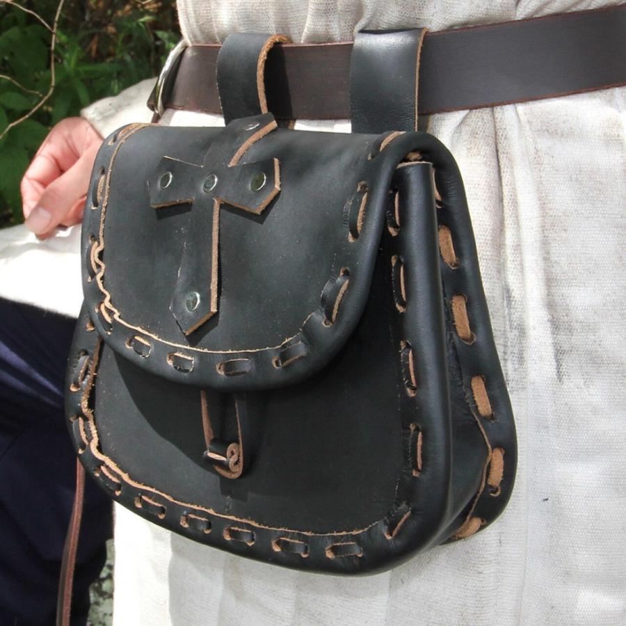 中世 レザー製 パラディン ベルトポーチ バッグ ブラック コスプレ