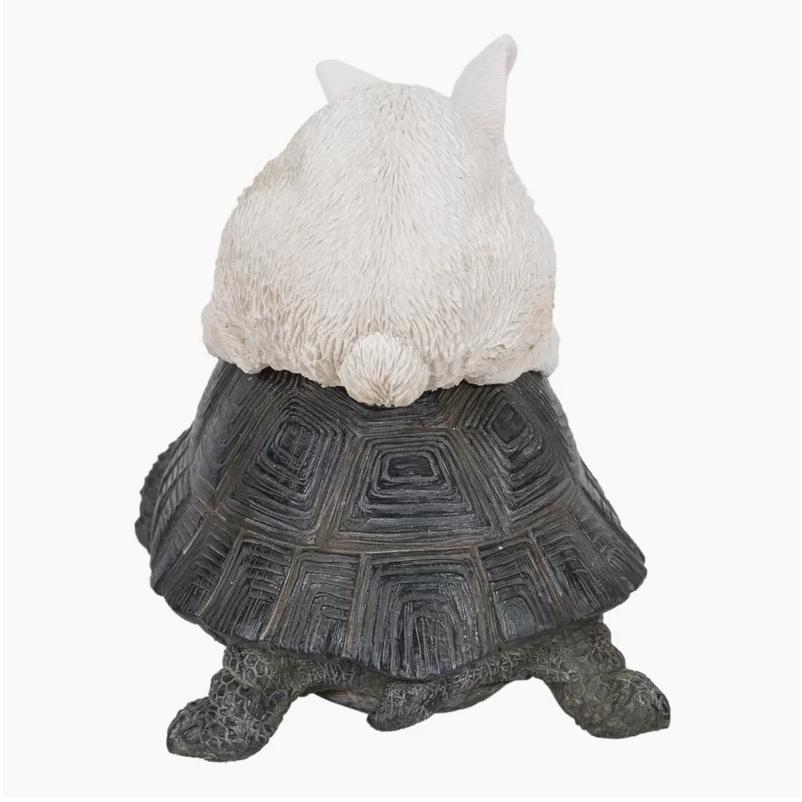 ポリレジン製 ガーデン彫像カメの背中に座るウサギ : B&E ZIPANG