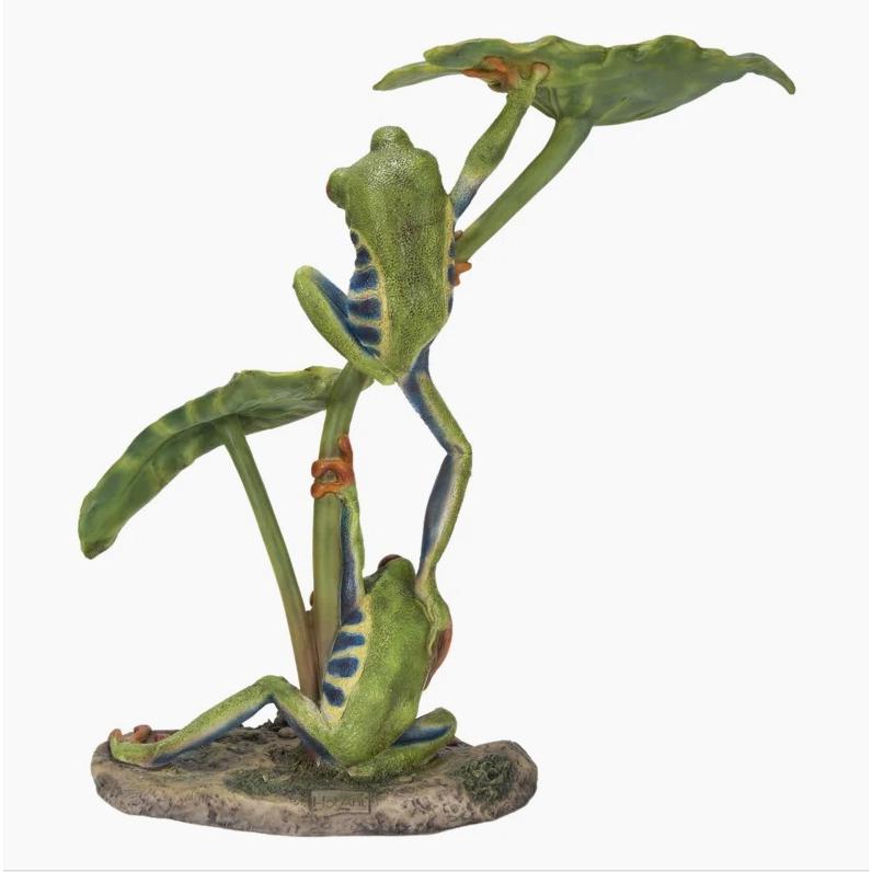 ポリレジン製 ガーデン彫像 蓮の葉とアカアマガエル Lotus Leaf with