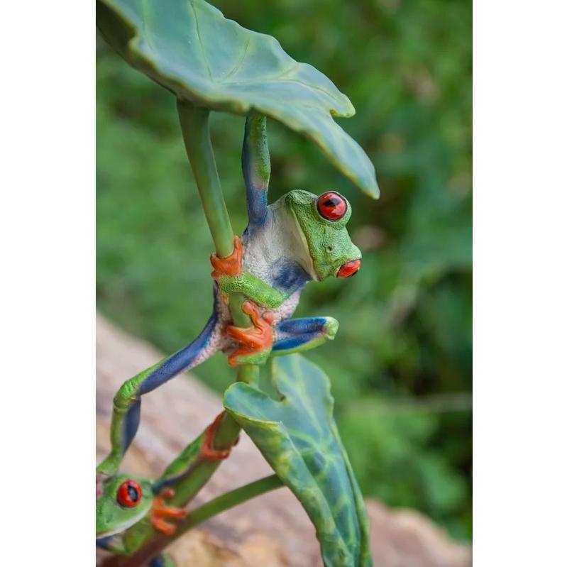 ポリレジン製 ガーデン彫像 蓮の葉とアカアマガエル Lotus Leaf with