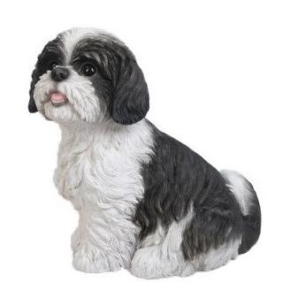 置物 彫像 座っている黒白の シーズー 犬の像 ガーデニング 庭 Dog