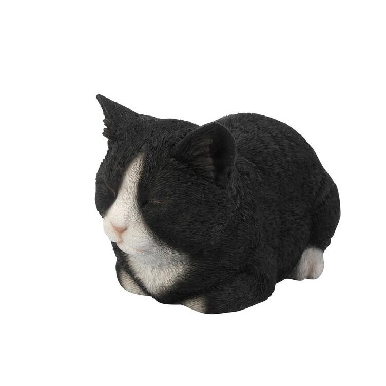 ポリレジン製 ガーデン彫像 動物 ネコ 眠っている黒白の猫の像