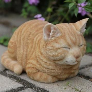 ポリレジン製ガーデン彫像 眠っているトラ猫の像 置物 ガーデニング 庭