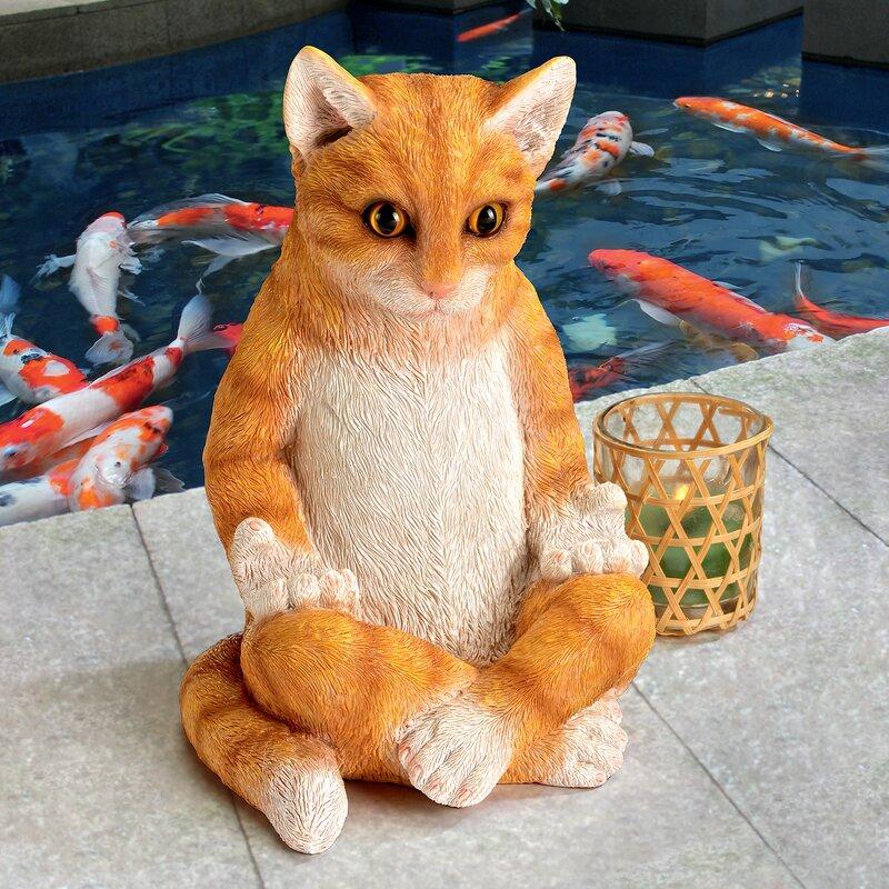 ポリレジン製 ガーデン彫像 動物 ネコ 座禅をしている子猫の像 置物 