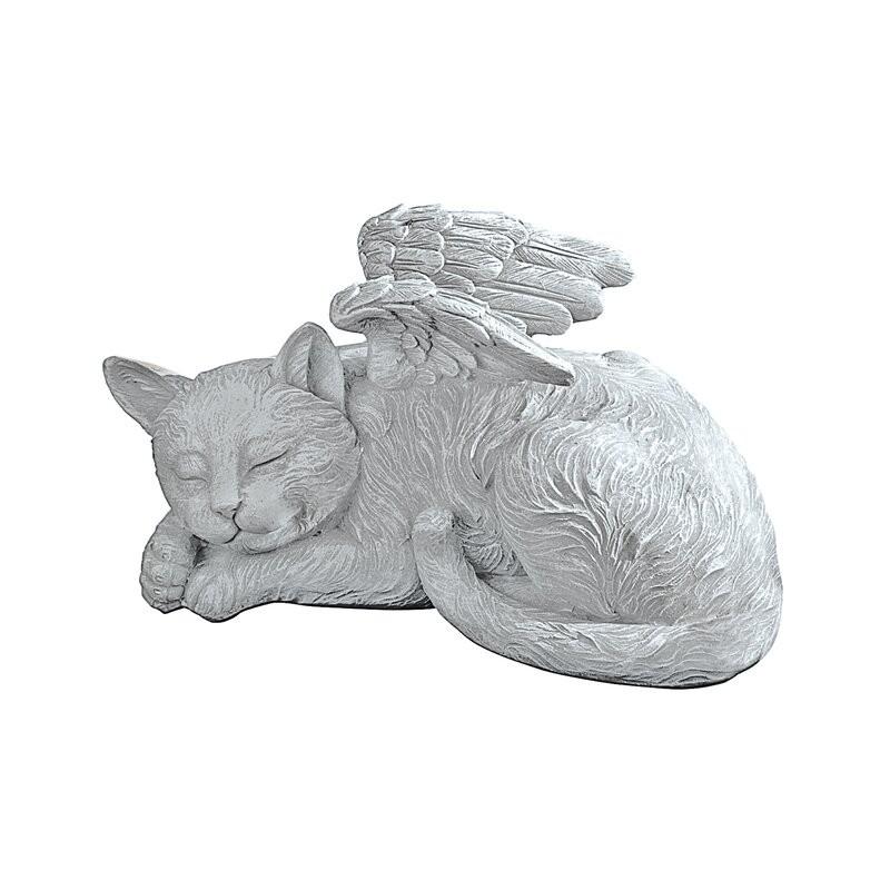 ポリレジン製 ガーデン彫像 眠っている天使の羽を持った猫の像 置物 